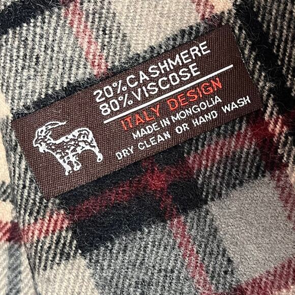 Cashmere Blend Plaid Fringed Scarf 66 X 12.5 Unisex Red Black White Fall Holiday - Picture 4 of 7